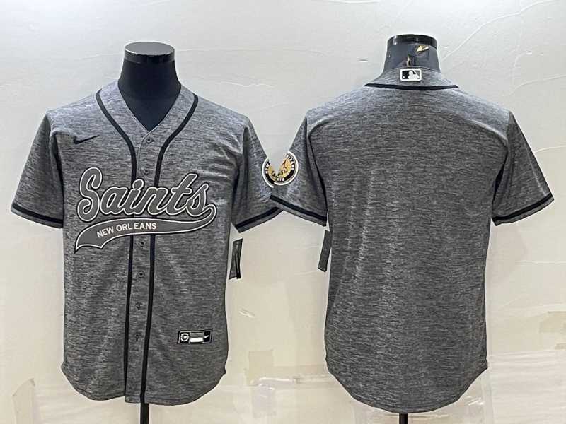 Mens New Orleans Saints Blank Grey With Patch Cool Base Stitched Baseball Jersey->new orleans saints->NFL Jersey